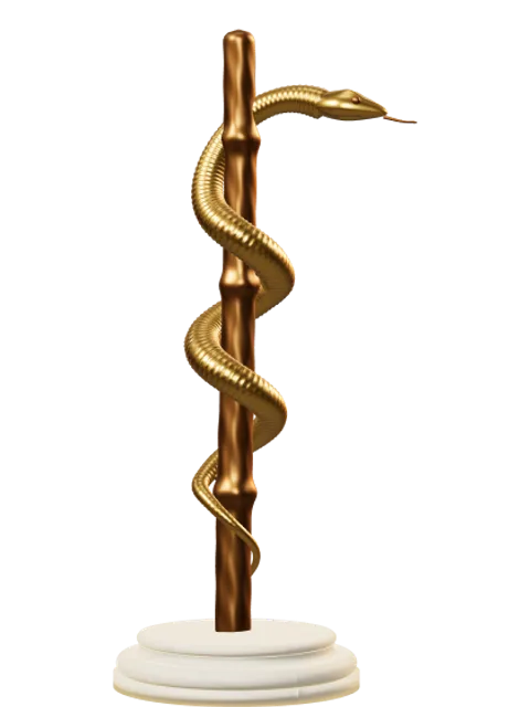 Rod of Asclepius, sculpted in gold